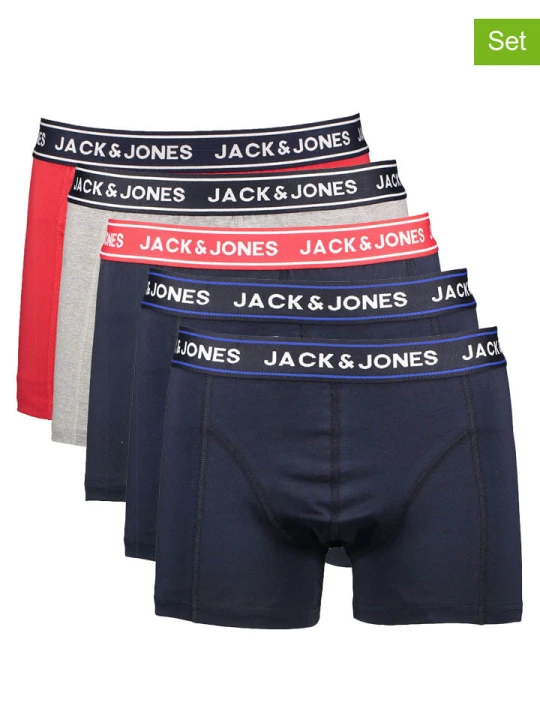 Zdjęcie produktu Jack & Jones Bokserki (5 par) "Chector Solid" w kolorze granatowym, czerwonym i szarym rozmiar: L