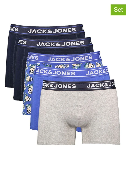 Zdjęcie produktu Jack & Jones Bokserki (5 par) "Kingston" w kolorze granatowo-niebiesko-jasnoszarym rozmiar: L