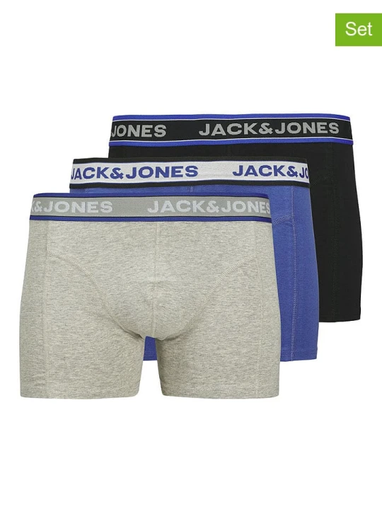 Zdjęcie produktu JACK & JONES Junior Bokserki (3 pary) "Christian" w kolorze szarym, niebieskim i czarnym rozmiar: 164