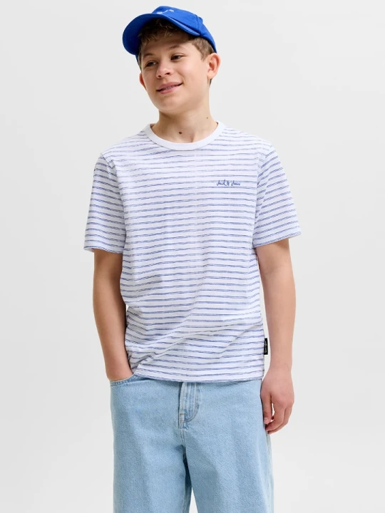 Zdjęcie produktu JACK & JONES Junior Koszulka "Devin" w kolorze biało-niebieskim rozmiar: 176