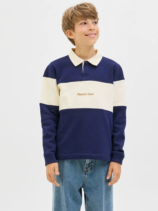 Zdjęcie produktu JACK & JONES Junior Koszulka polo "Bro" w kolorze granatowo-kremowym rozmiar: 164