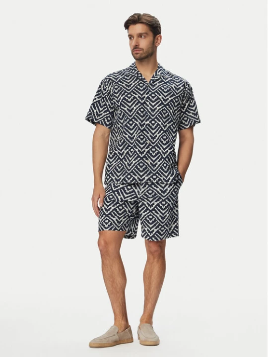 Zdjęcie produktu Jack & Jones Komplet koszula i szorty materiałowe Milo Seersucker Resort 12297829 Granatowy Loose Fit