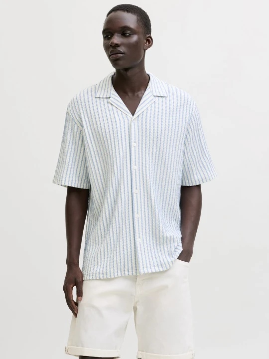 Zdjęcie produktu Jack & Jones koszula z krótkim rękawem Mężczyźni Comfort Fit Bawełna niebieski