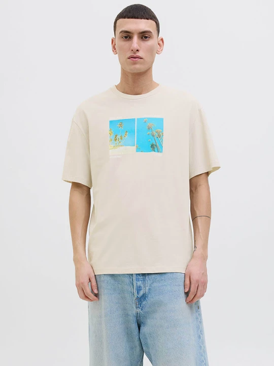 Zdjęcie produktu Jack & Jones Koszulka "Porto" w kolorze kremowym rozmiar: M