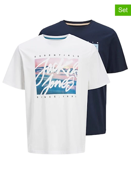 Zdjęcie produktu Jack & Jones Koszulki (2 szt.) w kolorze białym i granatowym rozmiar: M