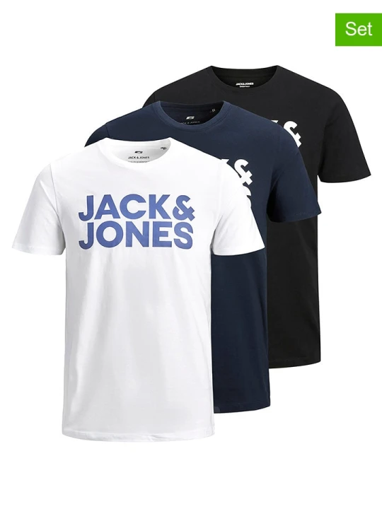 Zdjęcie produktu Jack & Jones Koszulki (3 szt.) "Jjecorp" w kolorze granatowo-biało-czarnym rozmiar: M