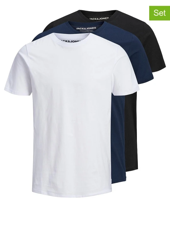 Zdjęcie produktu Jack & Jones Koszulki (3 szt.) w kolorze biało-czarno-granatowym rozmiar: S