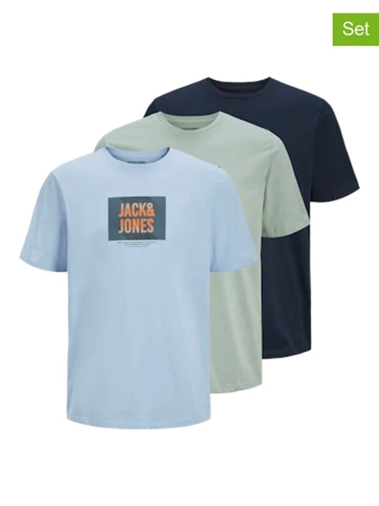 Zdjęcie produktu Jack & Jones Koszulki (3 szt.) w kolorze niebiesko-zielonym rozmiar: M