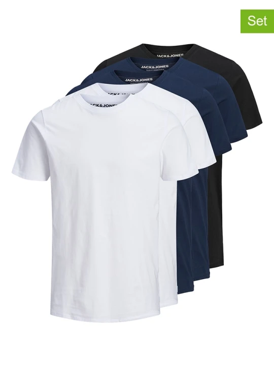 Zdjęcie produktu Jack & Jones Koszulki (5 szt.) "Jjeorganic" w kolorze granatowo-biało-czarnym rozmiar: M