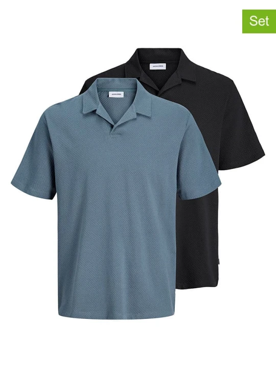 Zdjęcie produktu Jack & Jones Koszulki polo (2 szt.) "Devin" w kolorze niebieskim i czarnym rozmiar: M