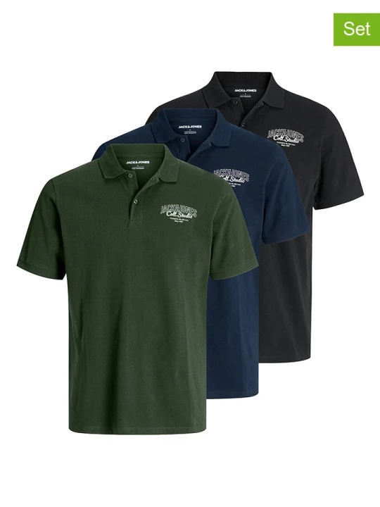 Zdjęcie produktu Jack & Jones Koszulki polo (3 szt.) w kolorze granatowym, czarnym i zielonym rozmiar: M