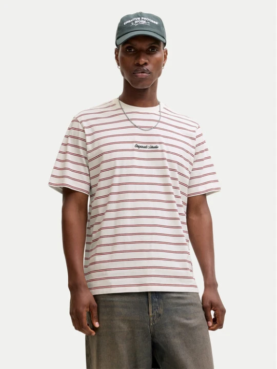 Zdjęcie produktu Jack & Jones T-Shirt Norrebro Stripe 12291021 Écru Regular Fit Kremowy