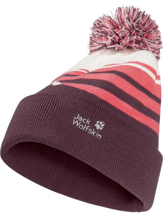 Zdjęcie produktu Jack Wolfskin Czapka "Stripy Pompom" w kolorze jagodowo-różowo-kremowym rozmiar: S