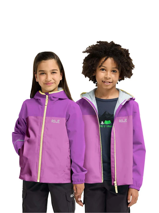 Zdjęcie produktu Jack Wolfskin Kurtka przeciwdeszczowa "Adventuretribe" w kolorze fioletowym rozmiar: 164