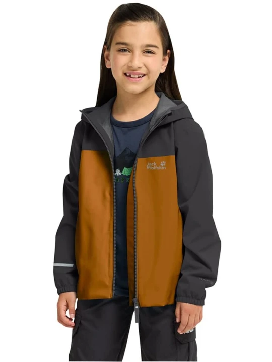 Zdjęcie produktu Jack Wolfskin Kurtka przeciwdeszczowa w kolorze jasnobrązowo-antracytowym rozmiar: 104