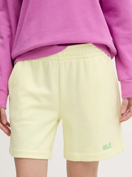 Zdjęcie produktu Jack Wolfskin szorty dresowe damskie bawełniane Celebrate The Paw żółty