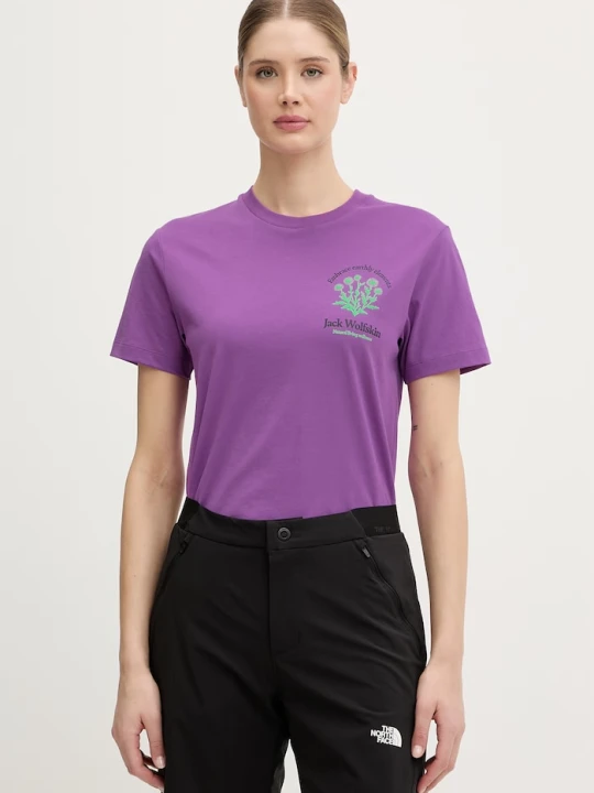 Zdjęcie produktu Jack Wolfskin t-shirt basic damski bawełniany Carefree fioletowy