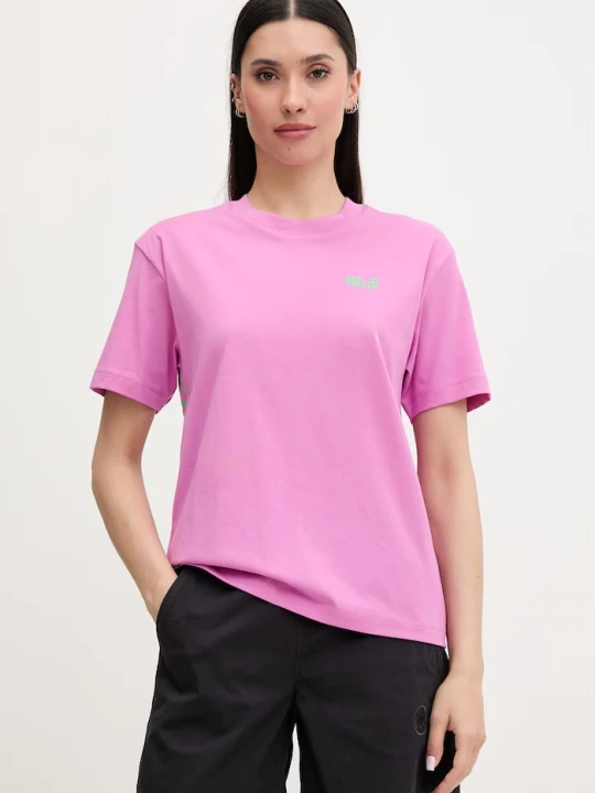 Zdjęcie produktu Jack Wolfskin t-shirt damski bawełniany Celebrate The Paw różowy
