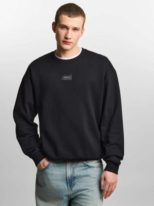 Zdjęcie produktu Jacquard Label bluza bez kaptura oversize męska czarna Klasyk
