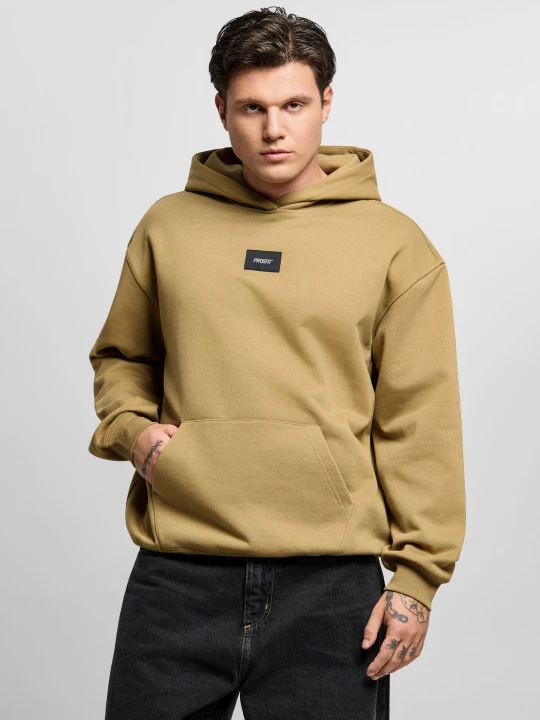 Zdjęcie produktu Jacquard Label bluza z kapturem regular męska beżowa PROSTO.