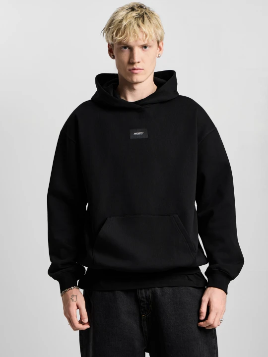 Zdjęcie produktu Jacquard Label bluza z kapturem regular męska czarna PROSTO.