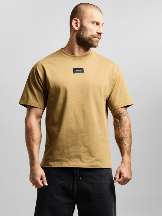 Zdjęcie produktu Jacquard t-shirt oversize bawełniany męski beżowy PROSTO.