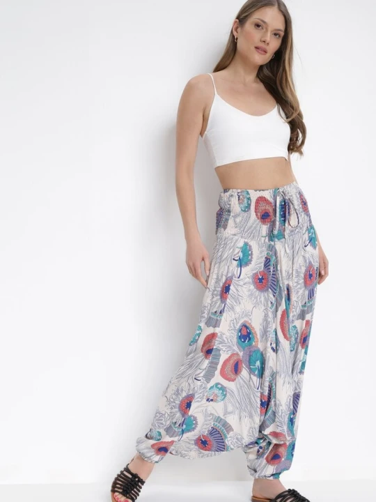 Zdjęcie produktu Jasnobeżowa 3w1 Bluzka Kombinezon i Spodnie w Roślinny Wzór Floressa R&f Fashion Beżowy