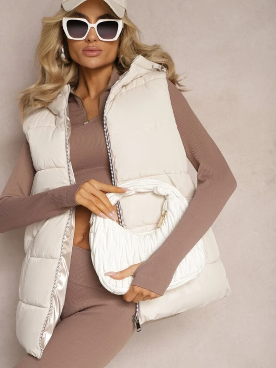 Zdjęcie produktu Jasnobeżowa Dwustronna Kamizelka z Kapturem Zelini Melya By Melody Beżowy