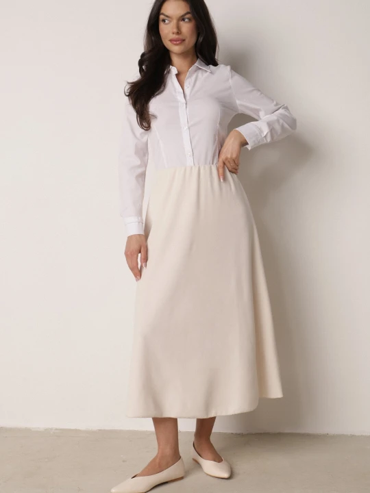 Zdjęcie produktu Jasnobeżowa Klasyczna Spódnica Midi Rozkloszowana Verettia Fashion Station Beżowy