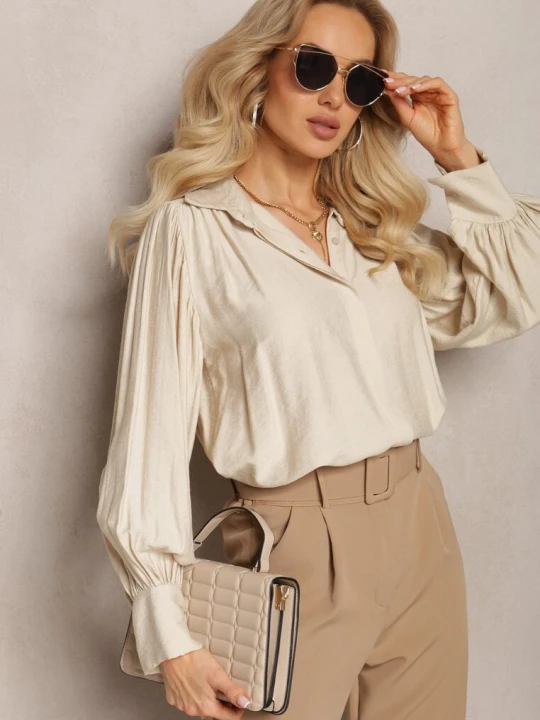 Zdjęcie produktu Jasnobeżowa Koszula z Kołnierzykiem i Plisowanymi Rękawami Devla Lily Rose Beżowy