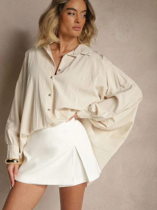 Zdjęcie produktu Jasnobeżowa Koszula z Wiskozą w Stylu Nietoperza Sonarielia J Studio Beżowy