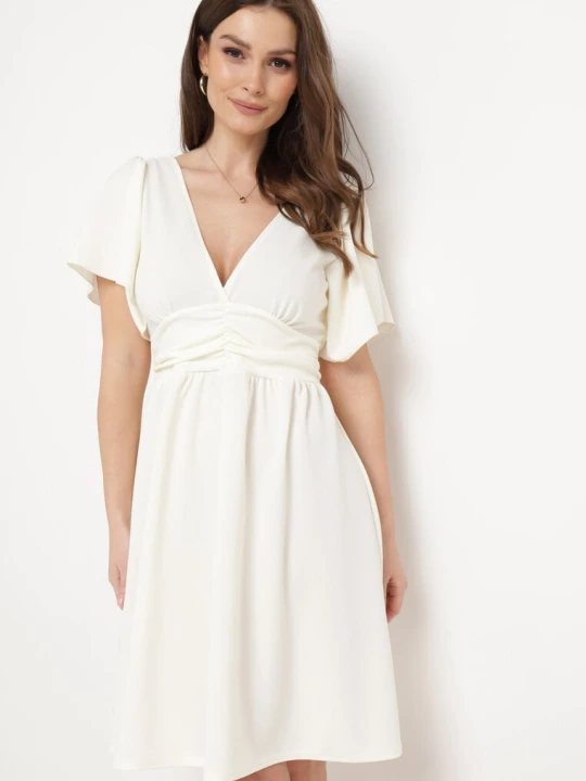 Zdjęcie produktu Jasnobeżowa Krótka Sukienka z Luźnym Rękawem Bainasa New Collection Beżowy
