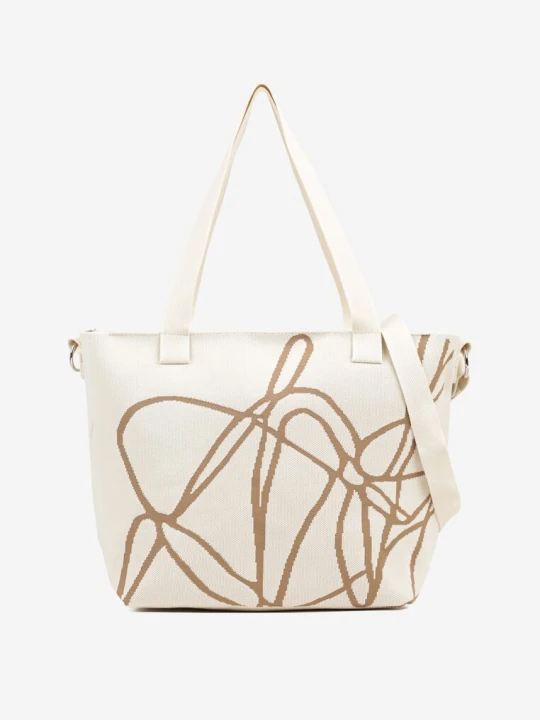 Zdjęcie produktu Jasnobeżowa Torebka Typu Shopper z Paskiem Crossbody w Abstrakcyjny Wzór Obelisse Versoli Beżowy