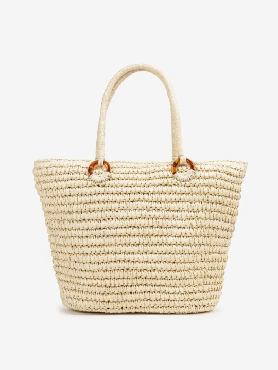 Zdjęcie produktu Jasnobeżowa Torebka z Plecionki w Stylu Boho z Rączkami Junimia Beżowy