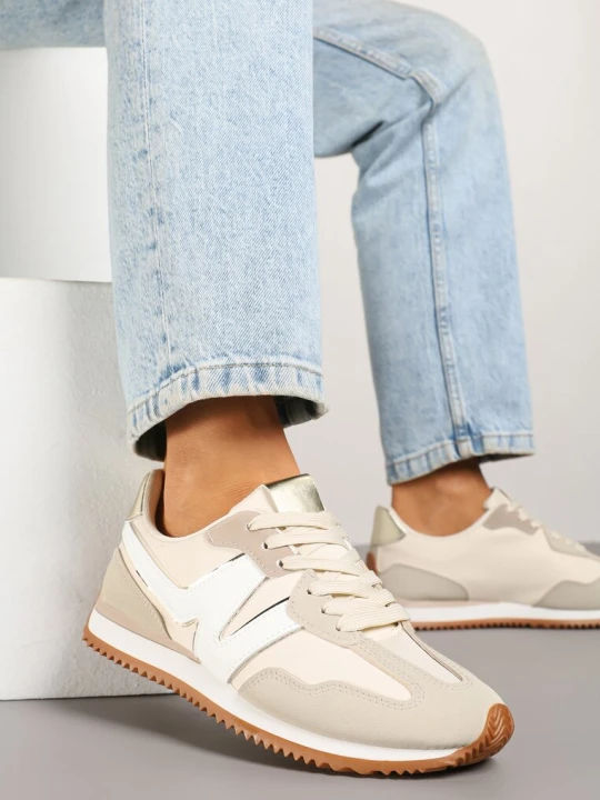 Zdjęcie produktu Jasnobeżowe Sneakersy z Geometrycznym Wzorem i Metaliczną Wstawką Zolio Via Giulia Beżowy