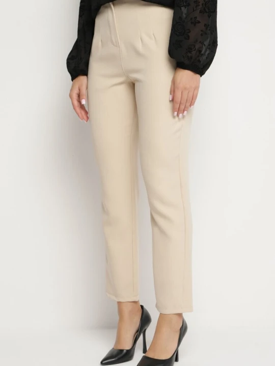 Zdjęcie produktu Jasnobeżowe Spodnie Cygaretki High Waist Caphe New Collection Beżowy