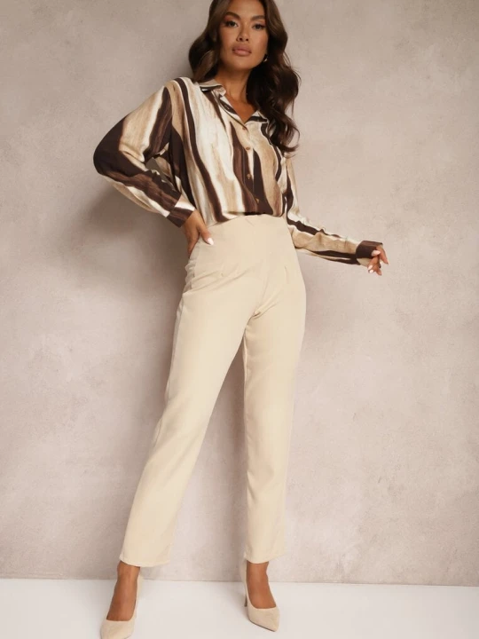 Zdjęcie produktu Jasnobeżowe Spodnie Cygaretki High Waist Molfi New Collection Beżowy