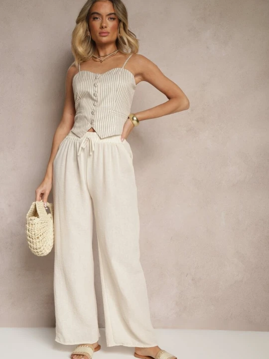 Zdjęcie produktu Jasnobeżowe Spodnie o Szerokim Kroju High Waist Edilisea Cflo Beżowy