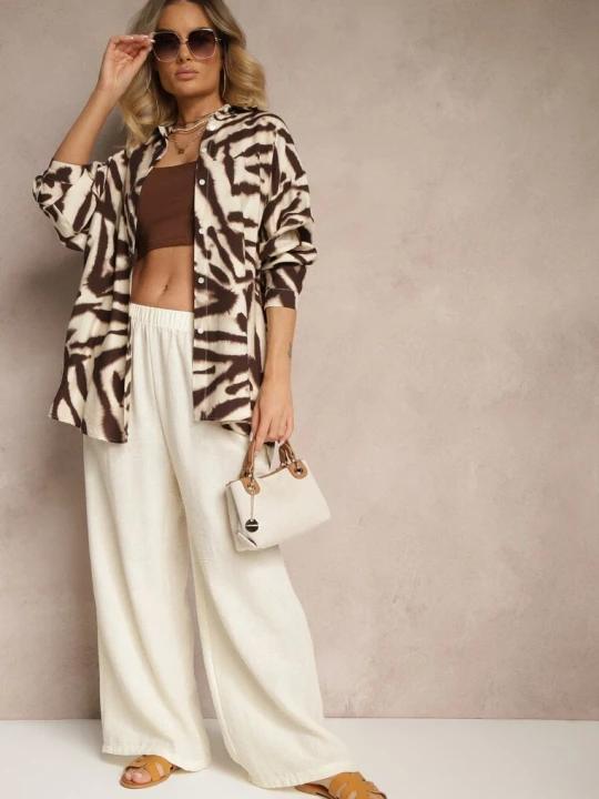 Zdjęcie produktu Jasnobeżowe Spodnie Palazzo o Szerokim Kroju High Waist Ollevia H&s Beżowy