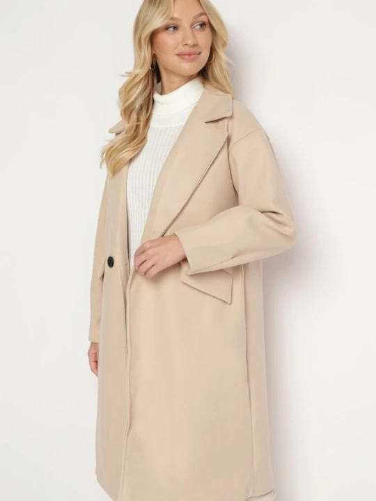Zdjęcie produktu Jasnobeżowy Płaszcz Dwurzędowy Długi Swane Tricot Station