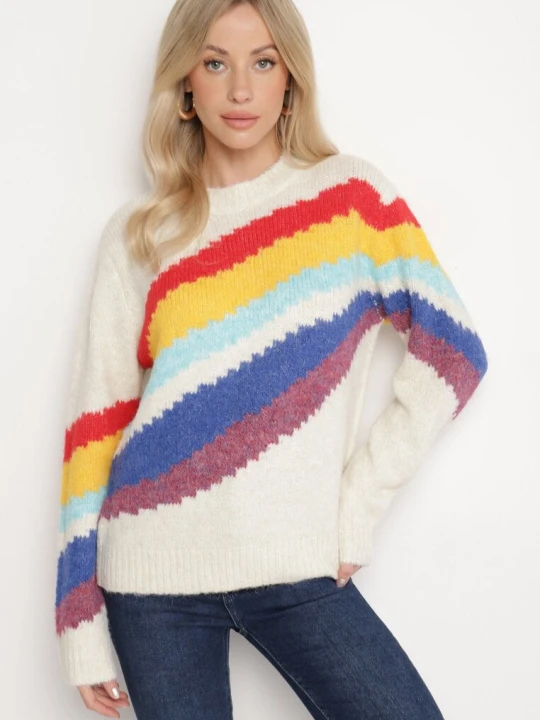 Zdjęcie produktu Jasnobeżowy Sweter z Poprzecznymi Paskami Rentina Acajo