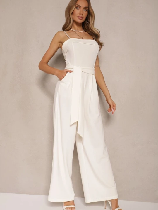 Zdjęcie produktu Jasnobeżowy Taliowany Kombinezon z Paskiem Desine New Collection