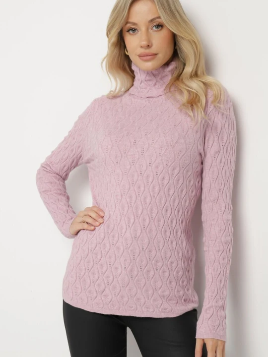 Zdjęcie produktu Jasnofioletowy Golf z Wiskozą Zdobiony Tłoczonym Wzorem i Metaliczną Nicią Ilamirael Wool Fashion