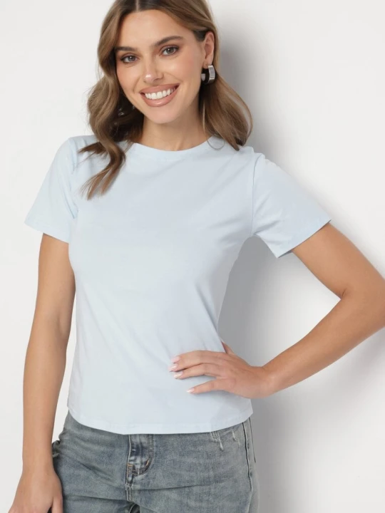 Zdjęcie produktu Jasnoniebieski Klasyczny T-shirt z Bawełny Lorali J.style