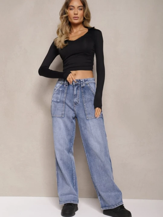 Zdjęcie produktu Jasnoniebieskie Jeansy High Waist o Kroju Palazzo z Szerokimi Nogawkami Xavina Uiuj