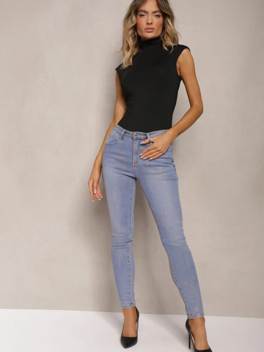 Zdjęcie produktu Jasnoniebieskie Jeansy Skinny z Przejaśnieniami ze Złotej Farby Tilacema Uiuj