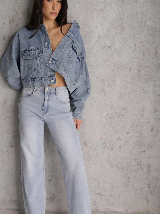 Zdjęcie produktu Jasnoniebieskie Jeansy Straight Leg High Waist z Bawełną Erivera Daysie