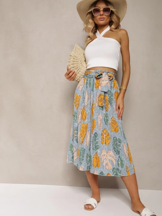 Zdjęcie produktu Jasnoniebieskie Spodnie Szwedy z Bawełną High Waist Wykończone Gumką w Talii Pasefia Airisa