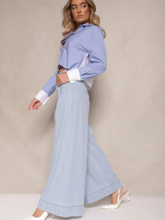 Zdjęcie produktu Jasnoniebieskie Szerokie Jeansy z Bawełny High Waist Cohna Elsa.m By May