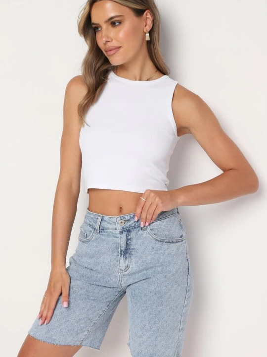 Zdjęcie produktu Jasnoniebieskie Szorty Jeansowe z Wysokim Stanem z Bawełny przed Kolano Neliyana Hello Miss